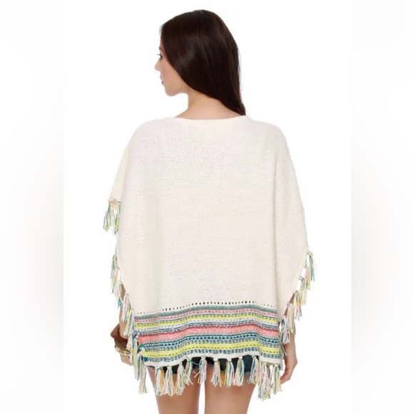 Roxy Knit Serene Morning Fringed High Low Colourful Coastal Poncho Medium/Large - Picture 4 of 15